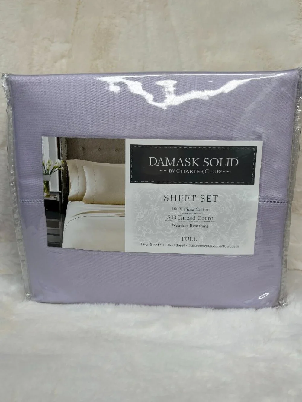 Charter Club Damask Solid 100% Pima Cotton Full Size 4 Piece Sheet Set (NWT)